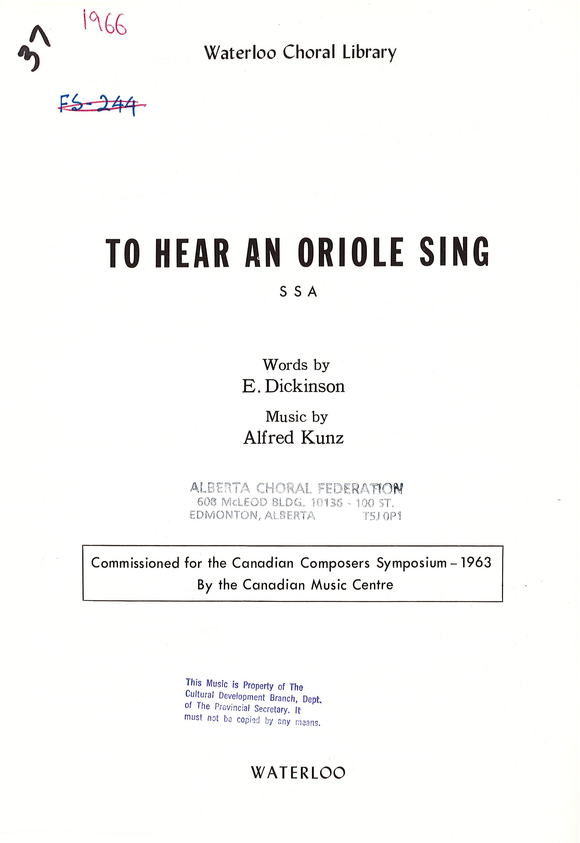 To Hear an Oriole Sing