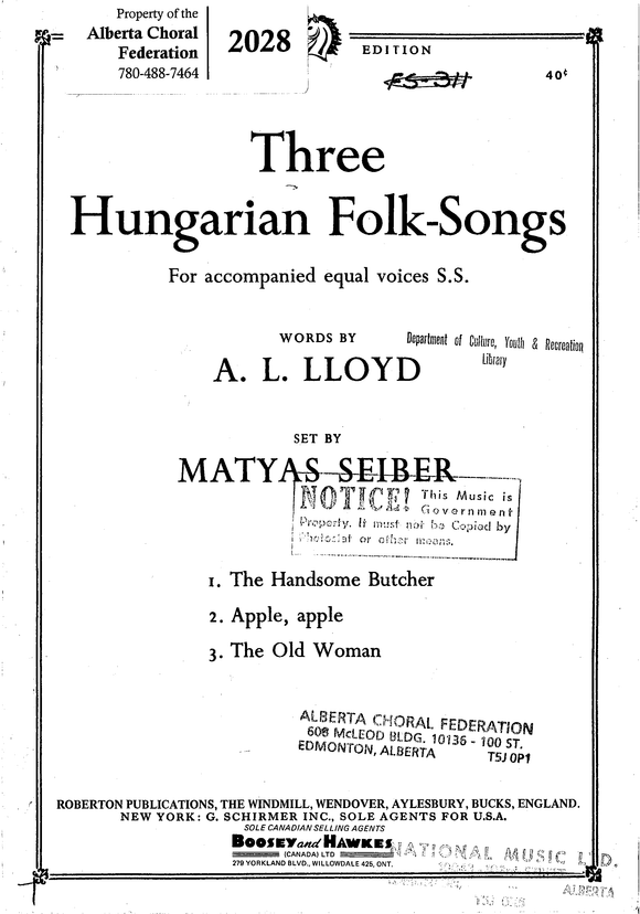 Three Hungarian Folk Songs